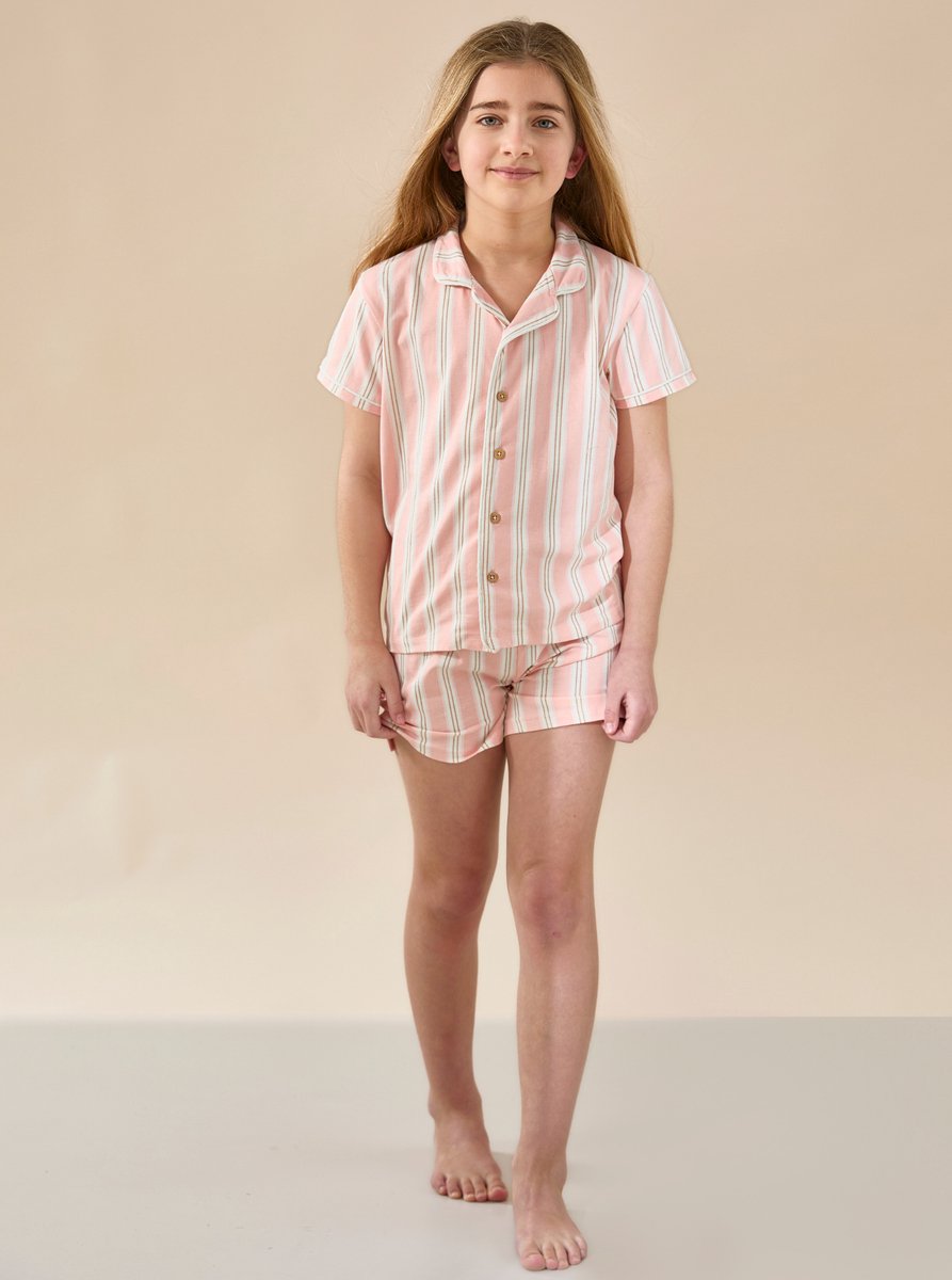 Little Label JULIE - meisjespyjama - roze streep - extra zachte bio katoen-116