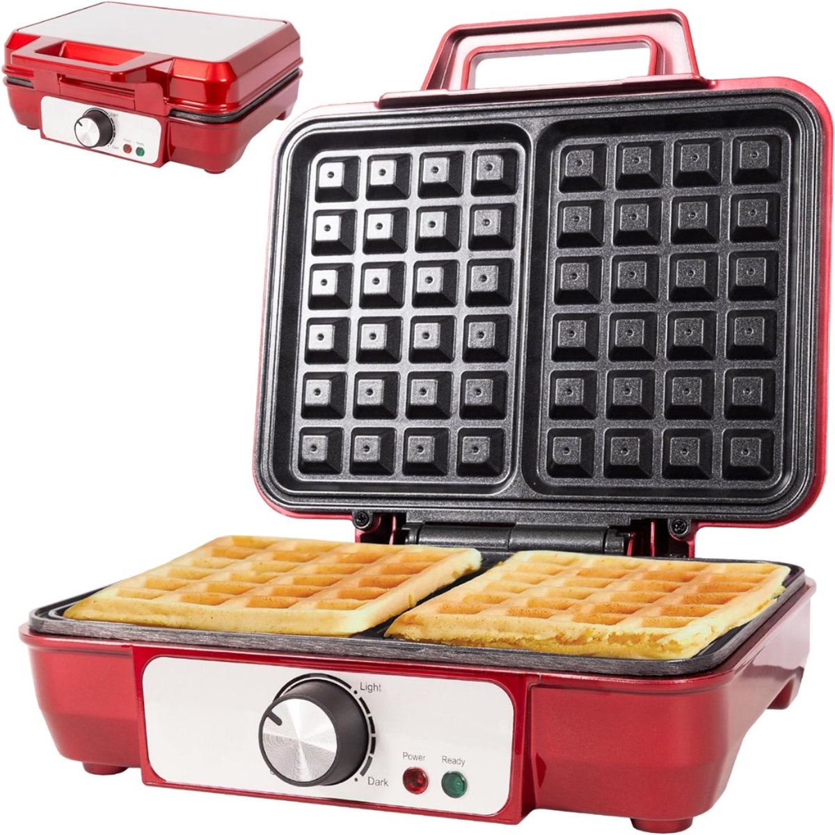 SNJY® Wafelijzer - Wafelmaker - Kniepertjesijzer - 1000 W - Rood