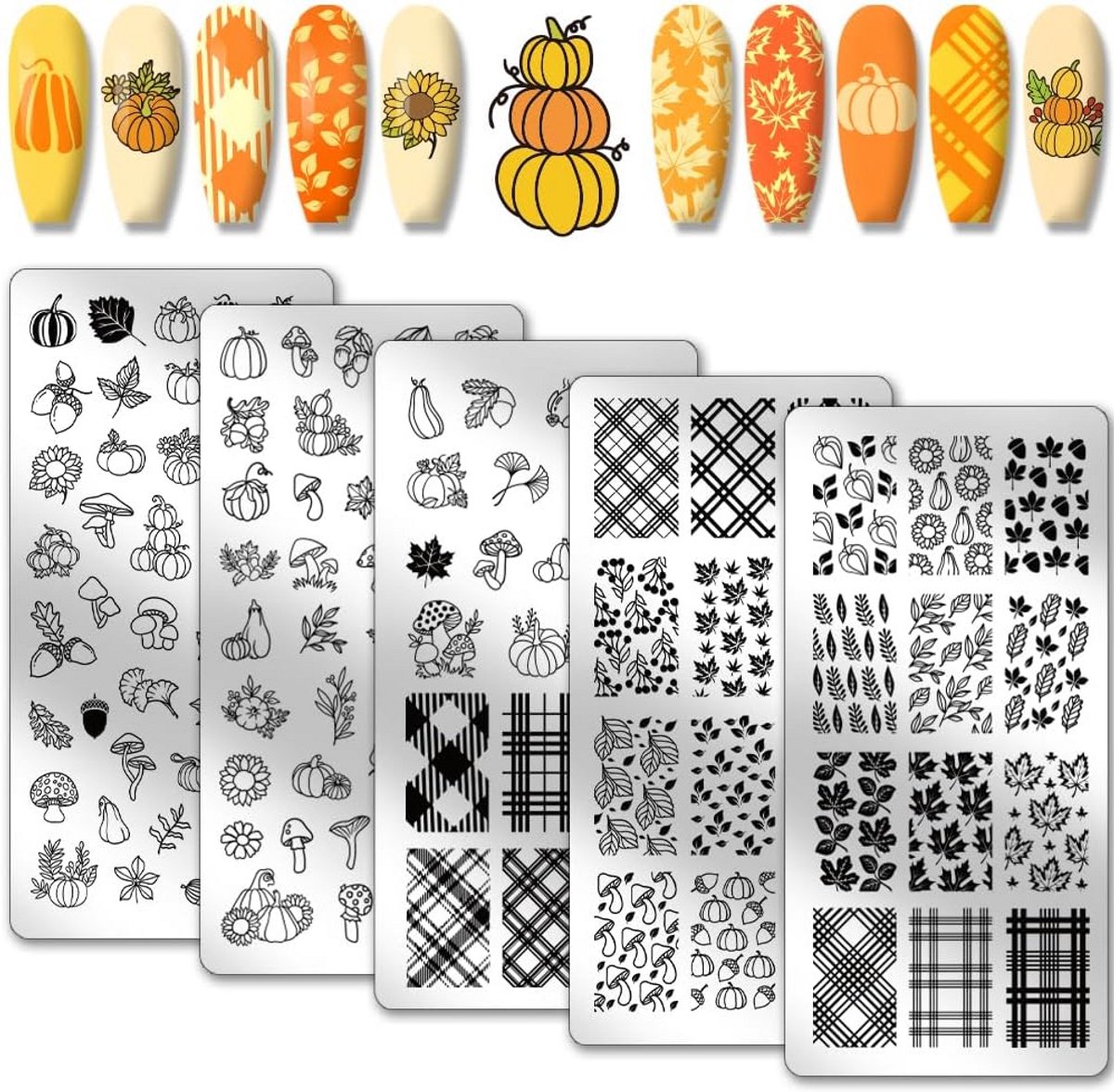5-delige Roestvrijstalen Nagelstempel Platen Set Herfst Thema