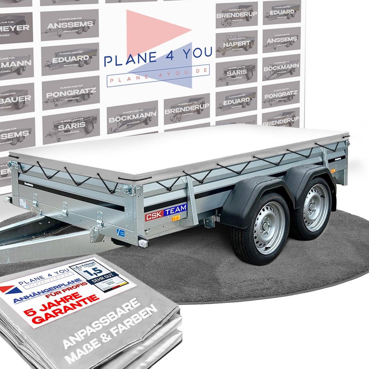 Waterdicht Aanhangerzeil Plat 264 x 149 cm - Stevig Grijs Dekzeil voor Aanhangwagen
