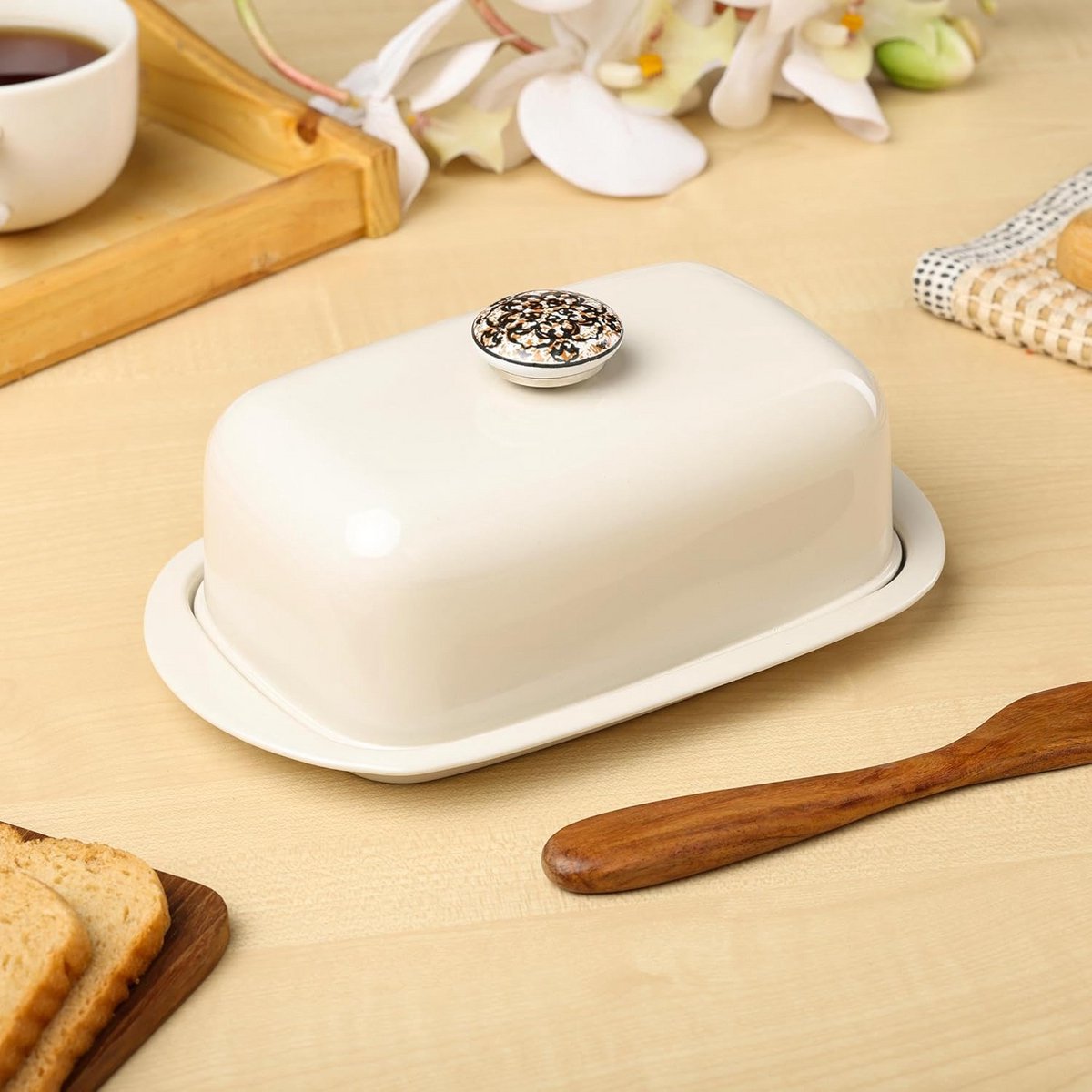 Luxe RVS Boterdoos met Keramische Knop voor 500 Gram Boter