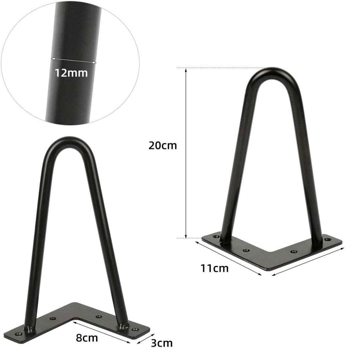 Set van 4 Zwarte Metalen Tafelpoten - 20 cm Hoog - Sterk en Robuust