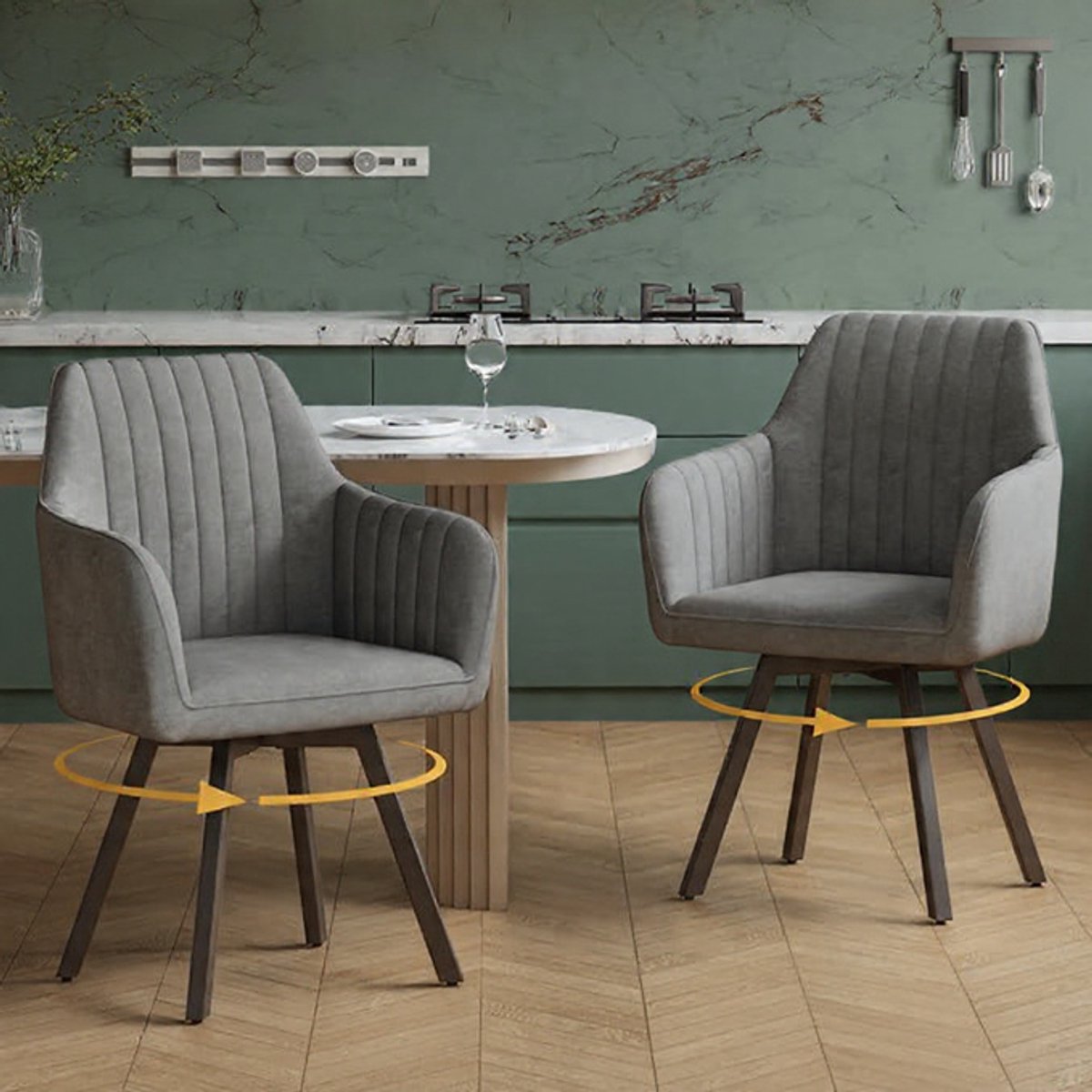Draaibare Velvet Eetkamerstoelen Aurora Deluxe – Luxe, Comfort en 360° Beweging bij Casa Serena – Afmetingen op aanvraag – Casa Dorada
