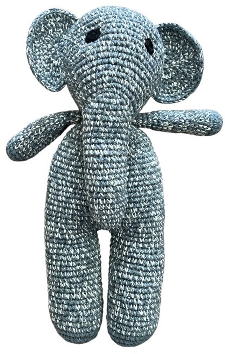 Luna-Leena duurzame knuffel olifant ' Max' in grijs melange - toy 0+ - van bio katoen - hand gehaakt in Nepal - knuffeldier - babycadeau - cadeau - geboorte - babyshower - elephant max