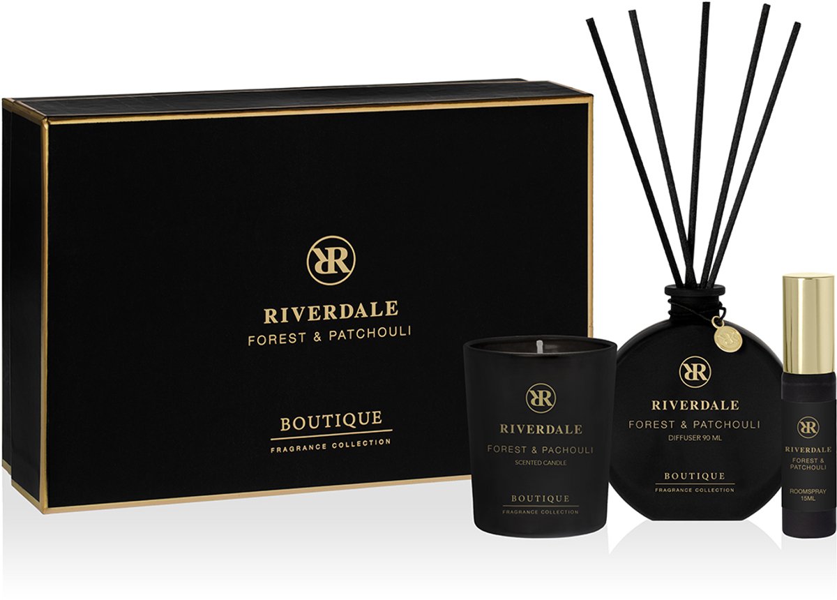 Riverdale - Geschenkset - Forest & Patchouli - Medium - Zwart - Geurstokjes, geurkaars en huisparfum