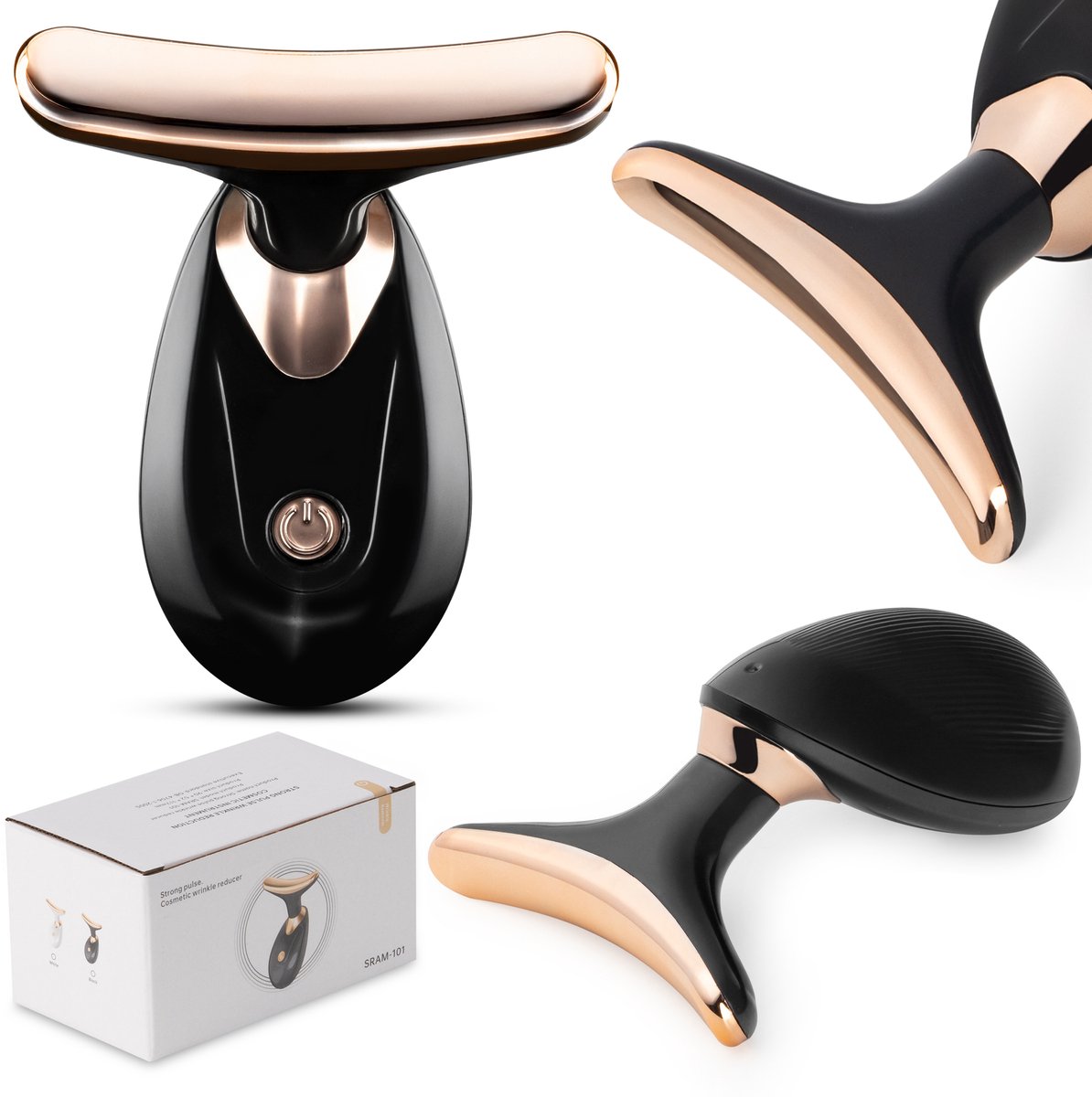 COIL Luxe verwarmde gezichts- en nekmassager - Rimpelvermindering - Lifting - EMS-vibratie - Draadloos - Zwart/Goud