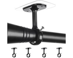 4 stuks gordijnroedebeugels zonder boren, Zelfklevende plafondstanghouder, geen schroeven nodig, stevige gordijnroedehaken voor huurwoningen, keuken, slaapkamer en badkamer, Zwart