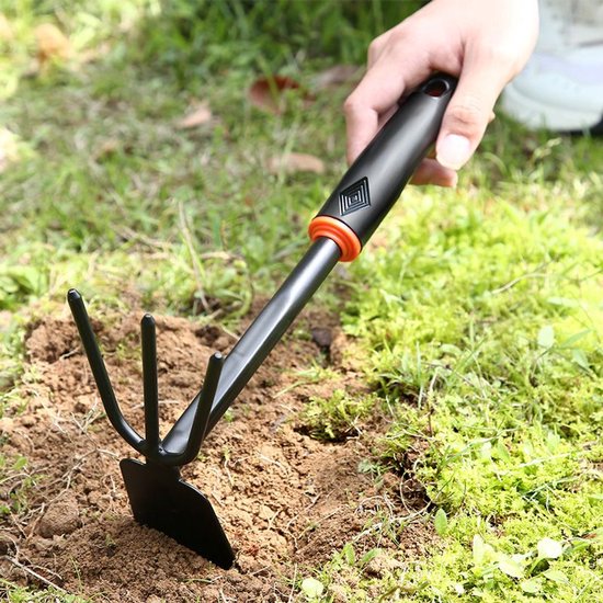 1 set(4 stuks) - Tuingereedschapset - Schoffels - Dubbele Tuinvork en Schoffel - Handgereedschap met Kunststof Steel voor Harken， Woelen en Oogsten in de Moestuin - Grijs van Merkloos	 — afbeelding 3