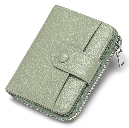 Portefeuille pour femmes - Protection RFID - Petit portefeuille pour femmes en cuir souple - Porte-cartes - Portefeuille - Mini-portefeuille avec bouton-pression, fermeture éclair et compartiment pour cartes - Vert