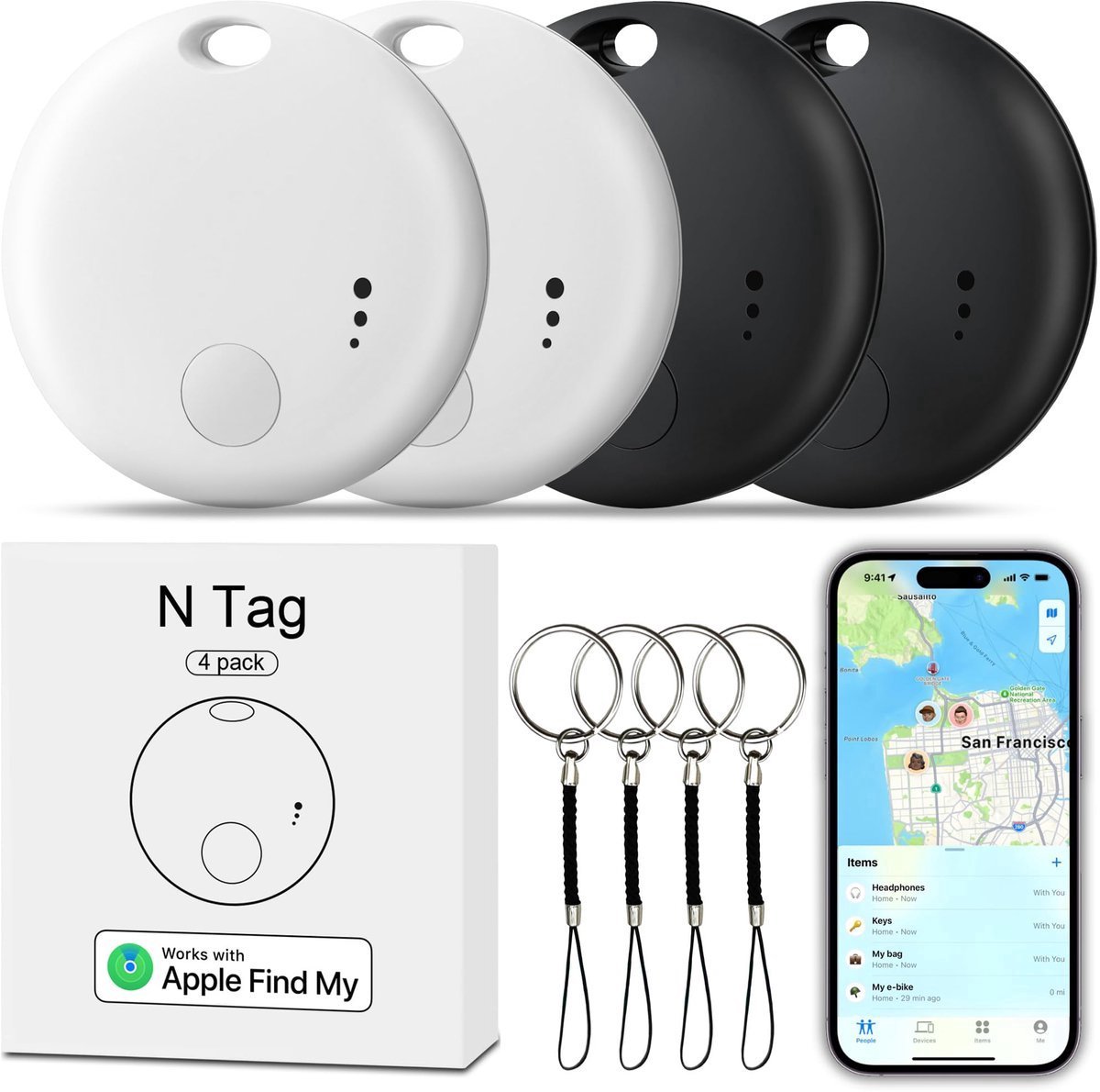 Bluetooth Tracker & KeyFinder - Smart Tag - Geschikt voor iOS en Apple Find My - Houd uw sleutels, portemonnee, bagage, huisdieren en tas in de gaten - Geschikt voor Apple AirTag Alternatief