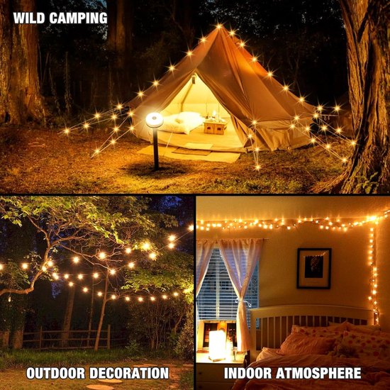 2 stuks - 10m Camping Decoratieve Lichtsnoer - Camping Lichtsnoer - Lichtsnoer buiten - Led Lamp Oplaadbaar - Waterdichte Buitenlamp - Kampeerlamp - Lampjes - Lampenslinger - Warm licht lichtsnoeren - Voor kamperen, stroomuitval en noodgevallen — afbeelding 3