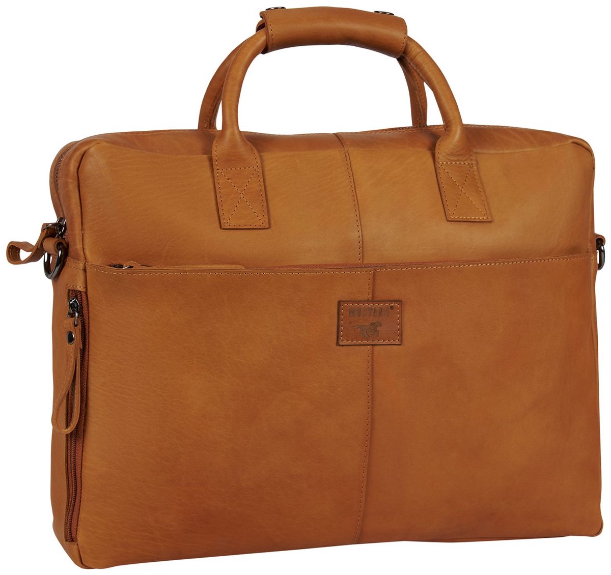 Mustang San marino Laptoptas Elegante Zakelijke Businesstas tot 15 Inch Aktetas van Leer Cognac