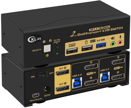2-Poorts Displayport KVM Switch voor Dual Monitor met USB 3.0 en Audio ...
