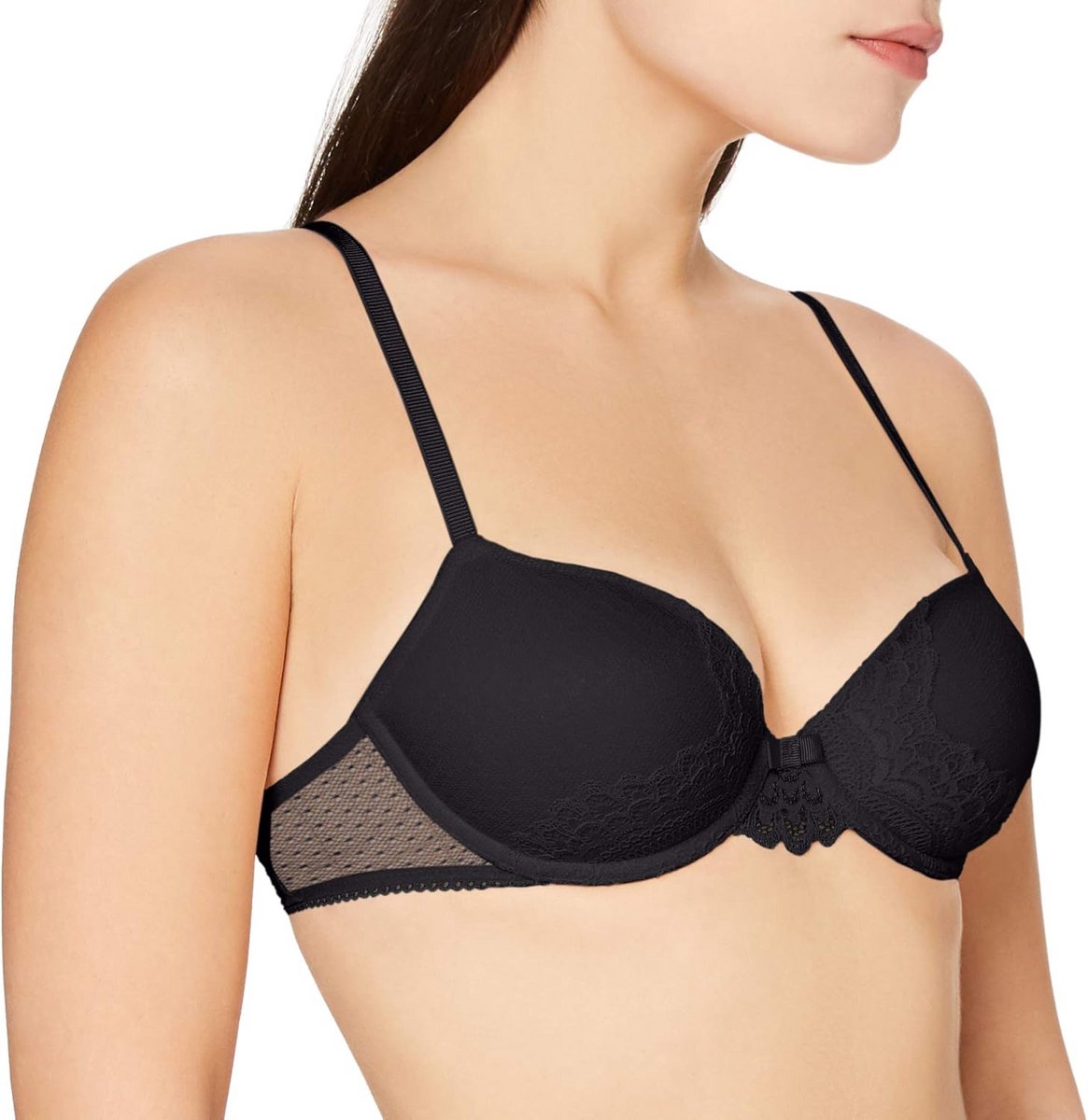 Balconette BH met Beugels en Licht Kant – Zwart