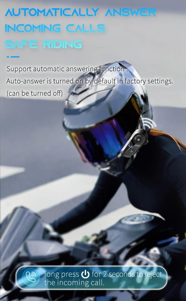 Bluetooth Headset voor Motorhelm met Handsfree Bellen en Muziekbediening thumbnail 2