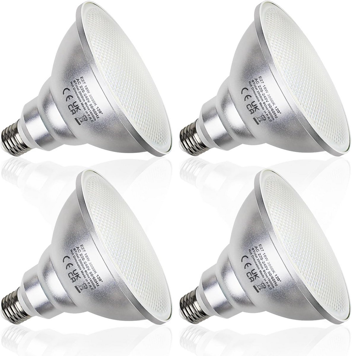 4 Stuks PAR38 LED Spotlamp E27 18W Warm Wit 2000LM Vervangt 180W Halogeen Par 38