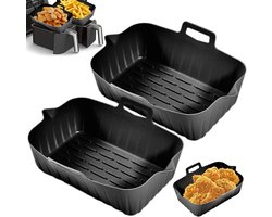 Airfryer Accessoires - 2 Stuks - Bpa Vrij - Airfryer Siliconen Bakje - 19cmx6cm - airfryer-liners - Bakvorm - met handvat - hittebestendig - - Vaatwasserbestendig - Heteluchtfriteuse Bakvormen - Herbruikbare - Non-Stick - zwart