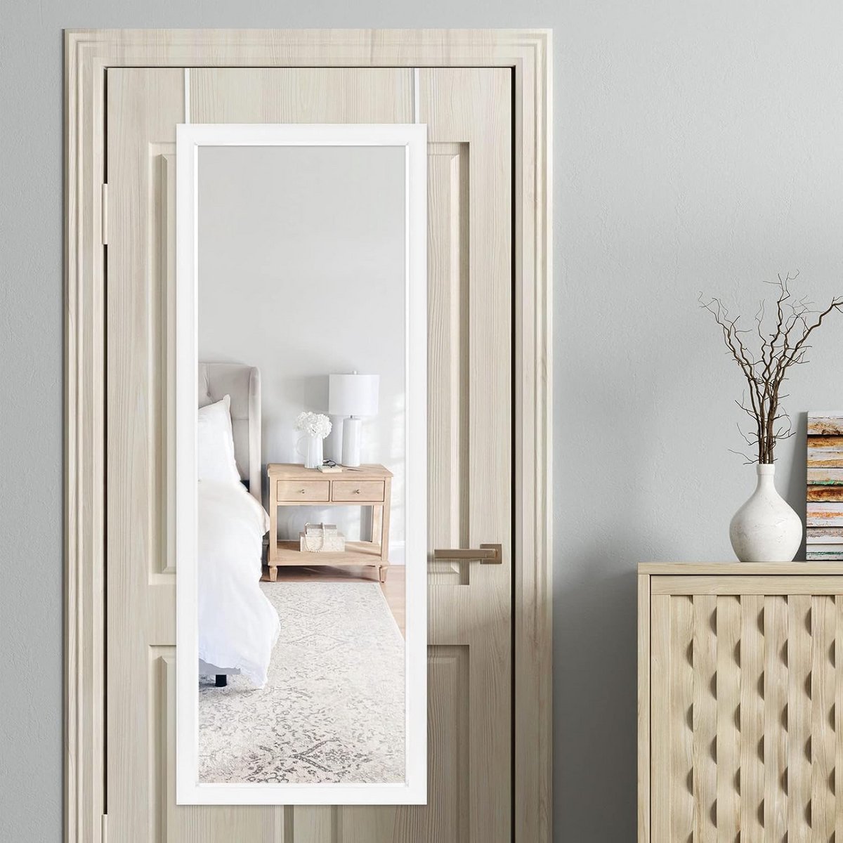 Grote Rechthoekige Spiegel 130x45cm Wit Frame voor Achter Deur of Wandmontage