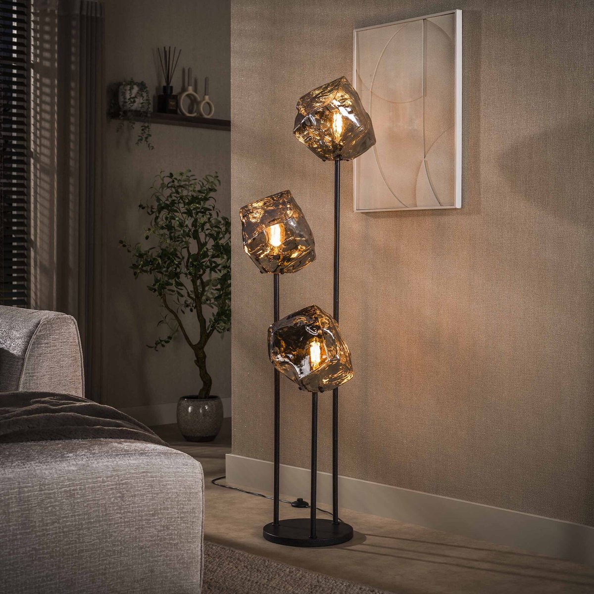 PS-Collection Vloerlamp Rock Getrapt - Chroom Glas/Zwart Metaal - vloerlampen woonkamer, vloerlamp zwart, vloerlamp industrieel, vloer lamp, vloerlampen landelijk, staande lampen woonkamer, staande lampen, staande lamp industrieel