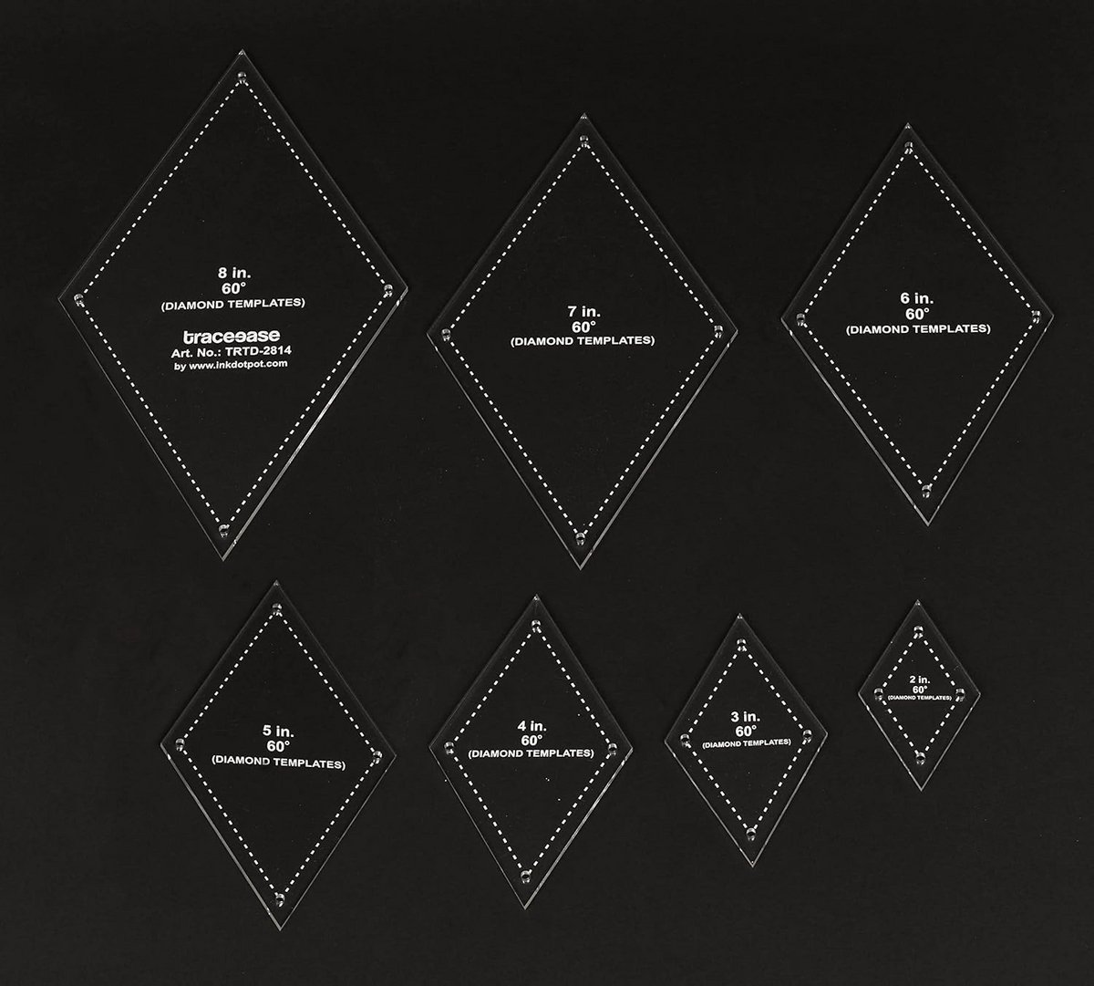 7 Delige Diamant Sjablonenset Voor Quilten en Appliqué - Diverse Maten 2 t/m 8 Inch