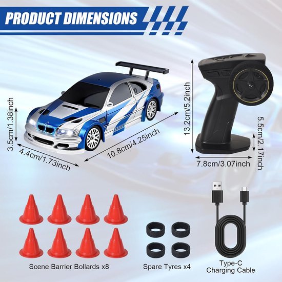 RC Drift Auto met Afstandsbediening - Mini Raceauto met Verwisselbare Banden — afbeelding 2