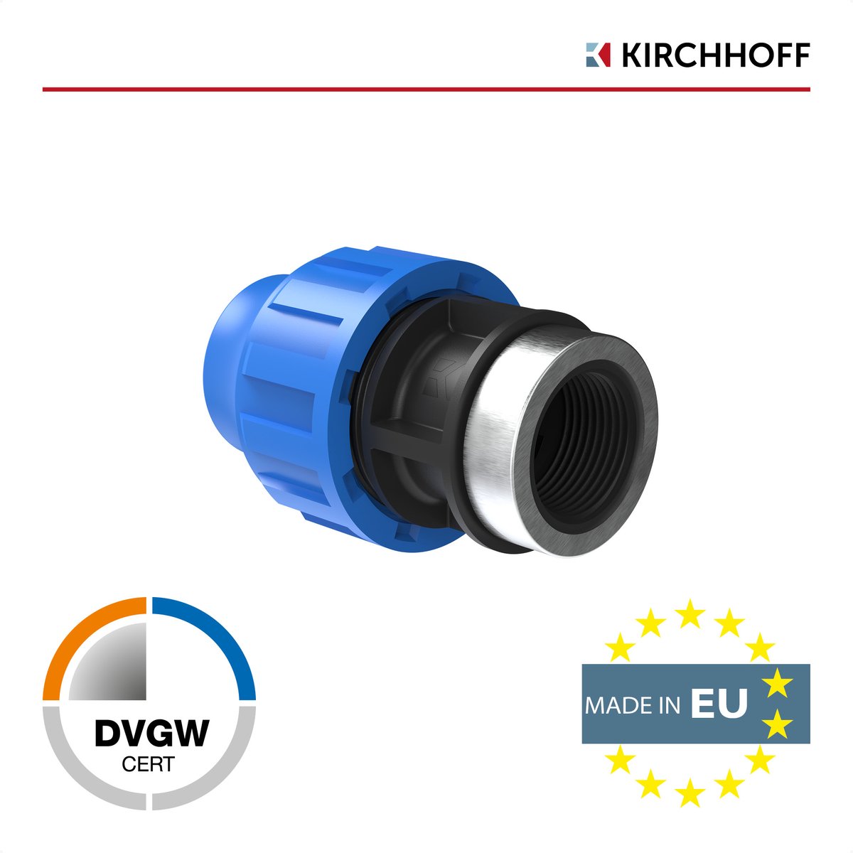 KIRCHHOFF PP overgangsstuk, 25 mm x 3/4"BI, knelfitting voor tyleen/socarex