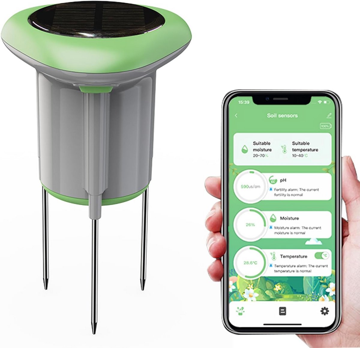 Slimme Wifi Bodemvochtigheids- en Temperatuursensor met Lichtmeting - IP66 Waterdicht voor Tuin en Kas