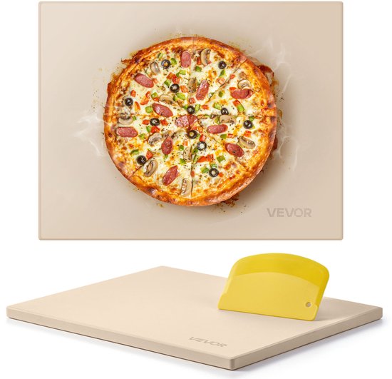 VEVOR Pizzasteen Baksteen 38 X 30 cm, Rechthoekige Cordieriet Pizzasteen, Extra Grote Steenplaat met Schraper, 1,5 cm Dik, Hittebestendig, Geschikt voor Keukenovens, Broodbakken, Pizzabakken en Grillen