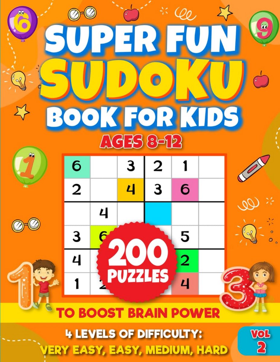 Sudoku Puzzelboek Voor Kinderen 8-12 Jaar: 200 Puzzels in 4 Moeilijkheidsgraden, Groot Lettertype