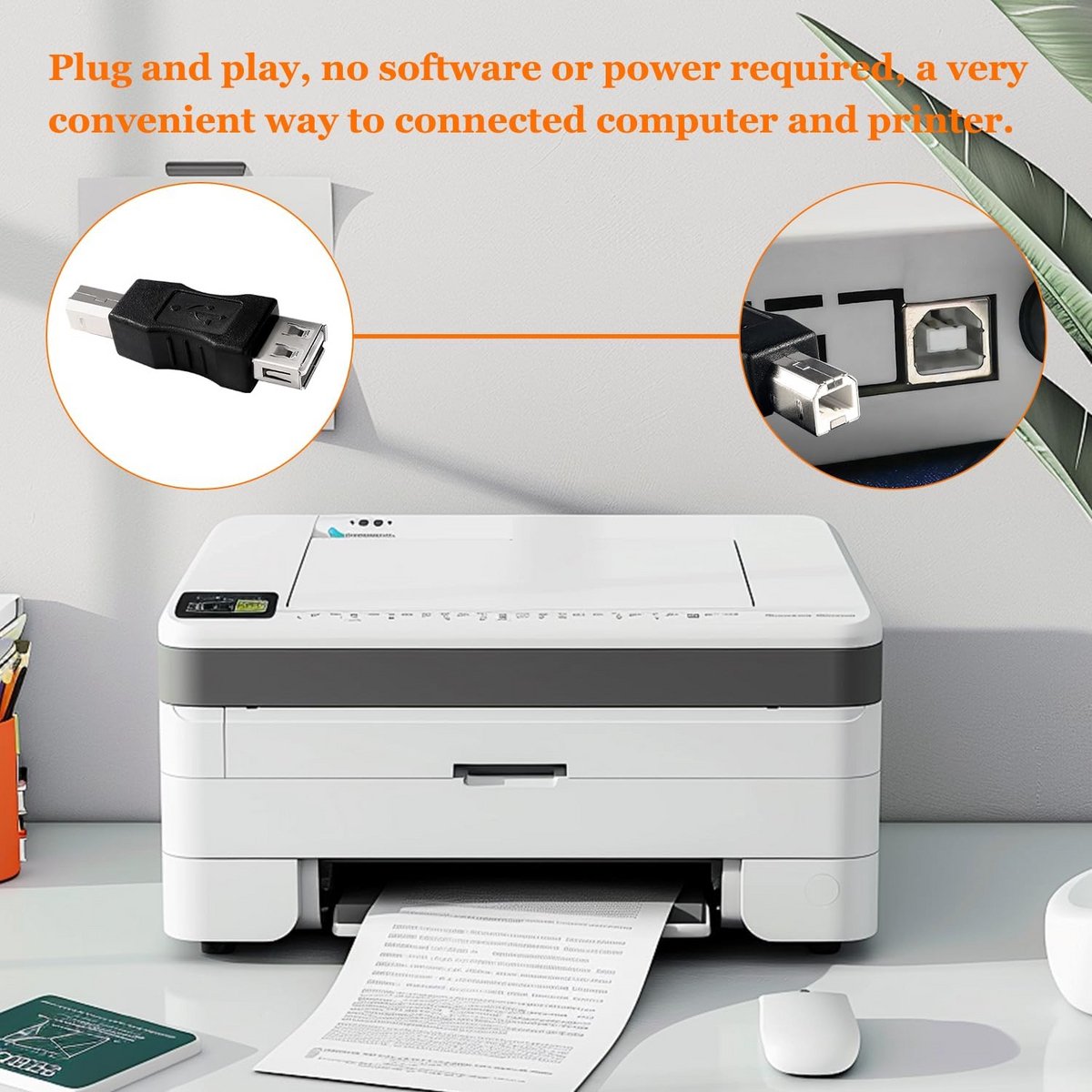 4x USB 2.0 Printer Adapter: USB A Vrouwelijk naar B Mannelijk Converter voor Scanner en Fax