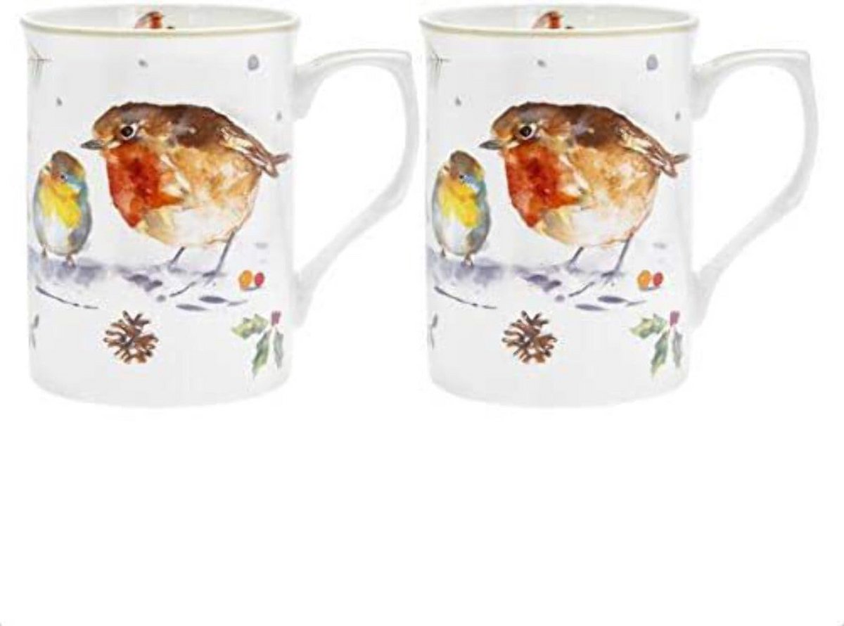 Set van 2 Lente/Winter Mokken Fine China in Geschenkdommel