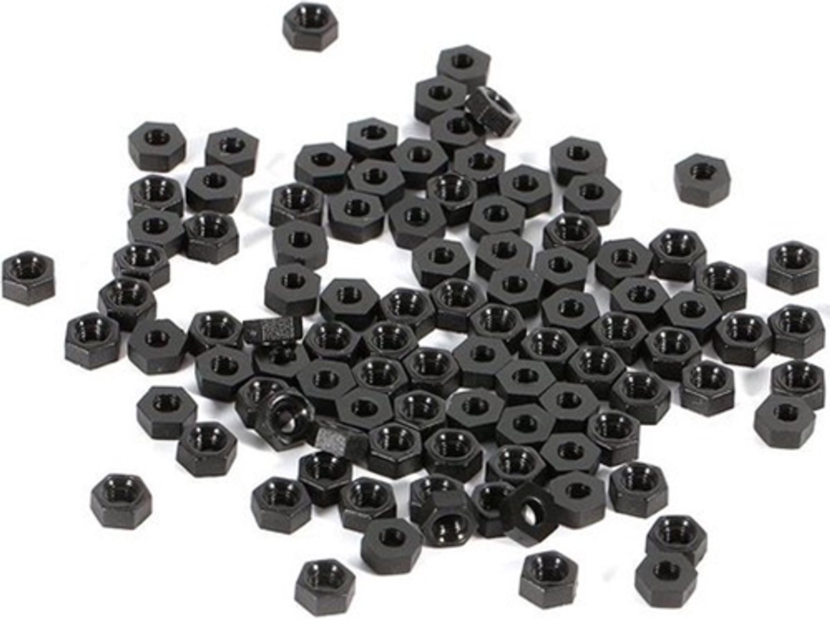 Nylon zeskantmoer M3 zwart 50 stuks | Kunststof moeren