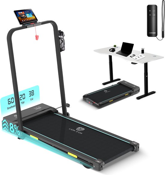 Lion D'or - Loopband - Loopband Inklapbaar - 1-12 km/h - Met Afstandsbediening - Met Speaker & App - Treadmill - Sport - Wandelen - Hardlopen - LCD Display -