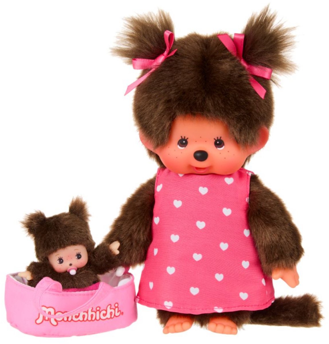 Monchhichi | Monchhichi 20 cm met MiniBebichhichi In Draagmandje