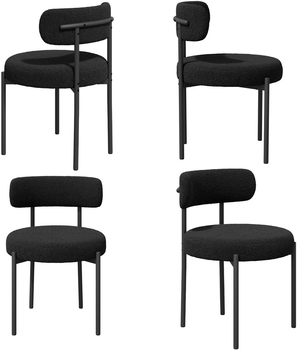 Eetkamerstoel Set van 4 Teddy Stof Gestoffeerde Stoel met Metalen Poten Moderne Keukenstoel Design Stoel Zachte Bouclé Stoel Comfortabele Zitstoel voor Eetkamer Woonkamer Keuken Slaapkamer Horeca Scandinavische Stijl