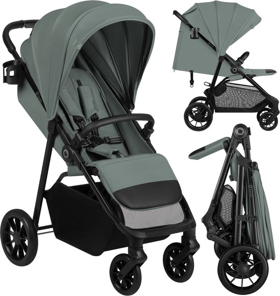 Lionelo Emerald Buggy Wandelwagen – Comfortabele Ligpositie 91 cm – Lichtgewicht & Eén-Hand Opvouwbaar – Geschikt voor 6 Maanden tot 4 Jaar – XXL-Capuchon UPF50+ – Gelagerde EVA-Wielen met Vering – Inclusief Bekerhouder