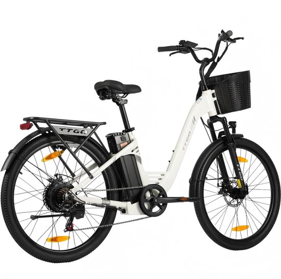 TTGO C2 PRO Elektrische Fiets - 250W Motor - 36V18Ah Accu - 26x1.95" Banden - Max Snelheid 25km/u - Max Bereik 80-120km - Shimano 7 Versnellingen - Wit van TTGO — afbeelding 2