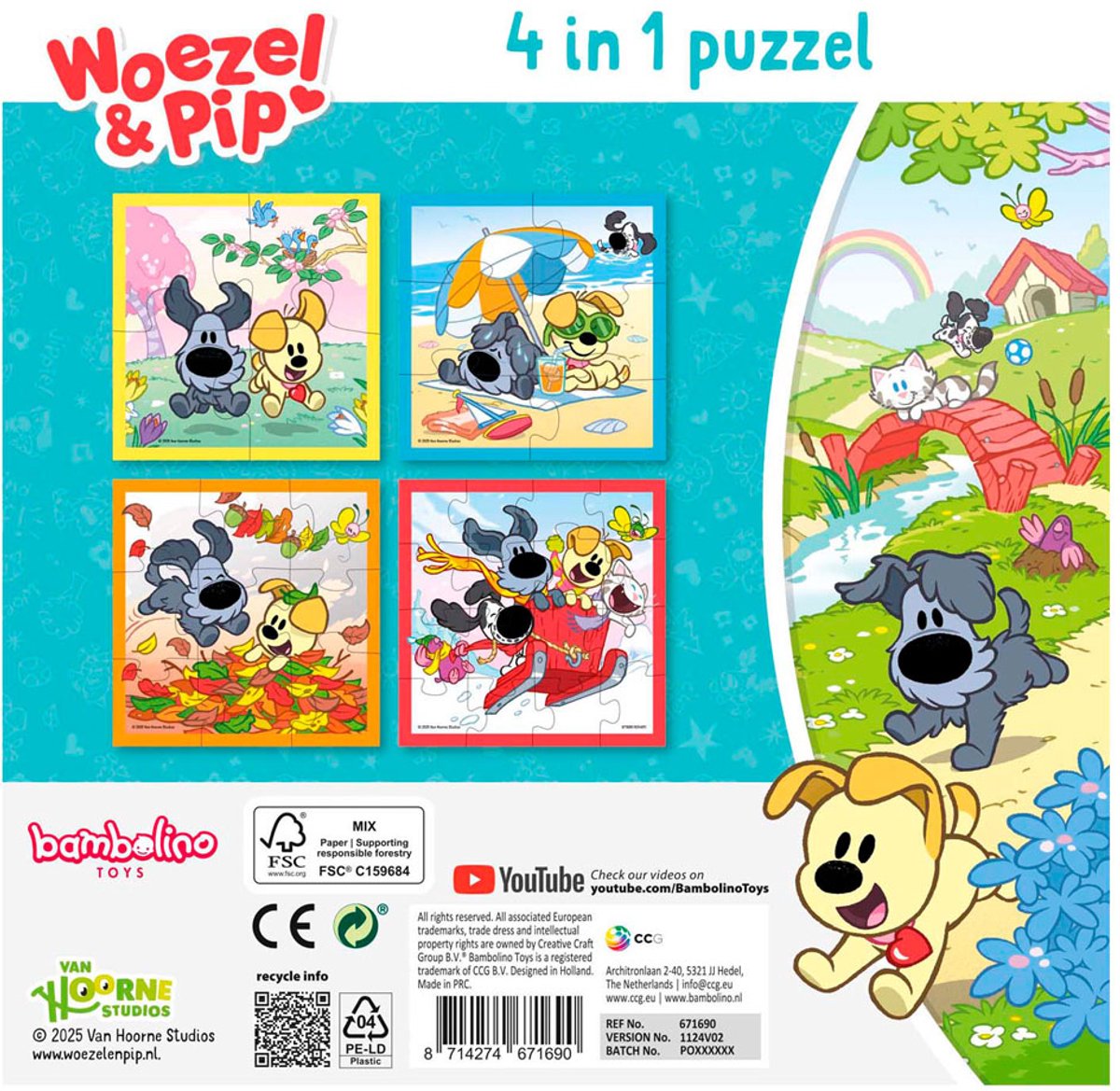 Woezel & Pip puzzel 4 in 1 educatief peuter speelgoed - kinderpuzzel 4x6x9x16 stukjes leren puzzelen - cadeautip puzzel 3 jaar en ouder - Bambolino Toys — afbeelding 11