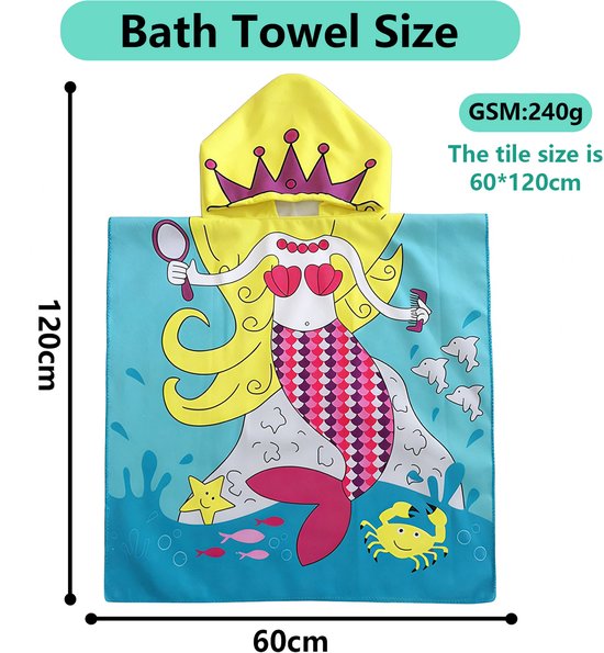Kinderbadponcho - Microfiber kinderbadhanddoek - Poncho met capuchon - Kindercape met cartoonprint - Absorberende en sneldrogende zwemhanddoek - Kinderstrandponcho met capuchon - Geschikt om te baden, in het zwembad en om te zwemmen van Merkloos — afbeelding 5