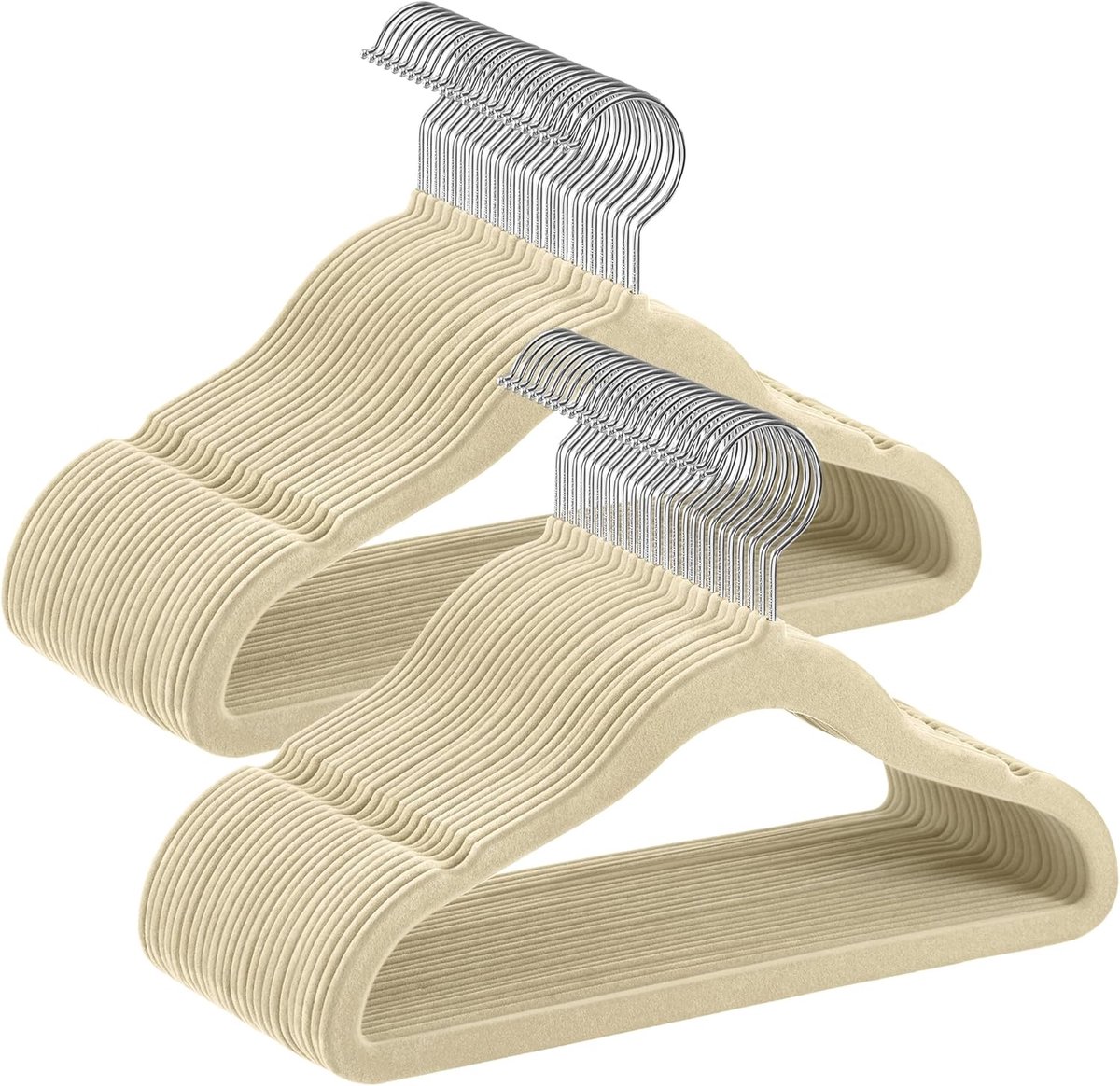 Famanu – Kinderkleerhangers - set van 50 kleerhangers - fluweel - kleerhangers voor en baby‘s - 360° draaibare haak - zilverkleurig - ruimtebesparend - antislip - voor kledingkast - zandbeige