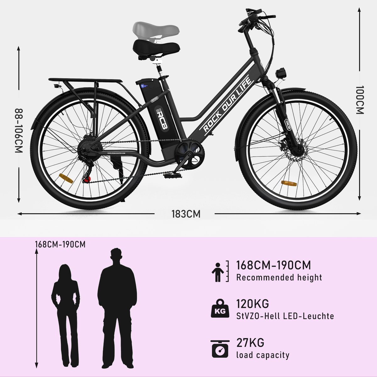 RCB Elektrische Fiets RK8S | 26 Inch | 250W Motor | 7 Versnellingen | Zwart - afbeelding 3