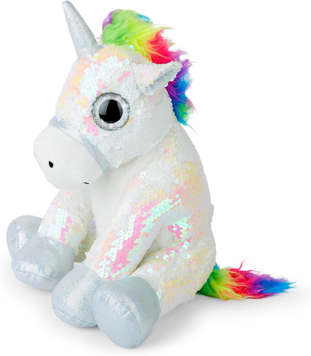 Grote Witte Eenhoorn Knuffel met Wisselende Pailletten (29 cm) - Pluche Speelgoed