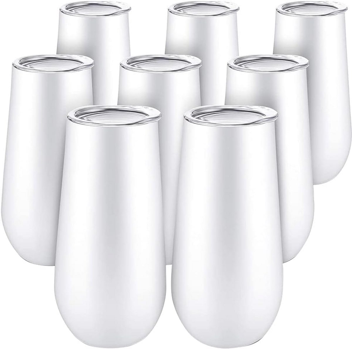8x Luxe Steel-loze Champagneglazen voor Wijn en Cocktails, Dubbelwandig en met Deksel