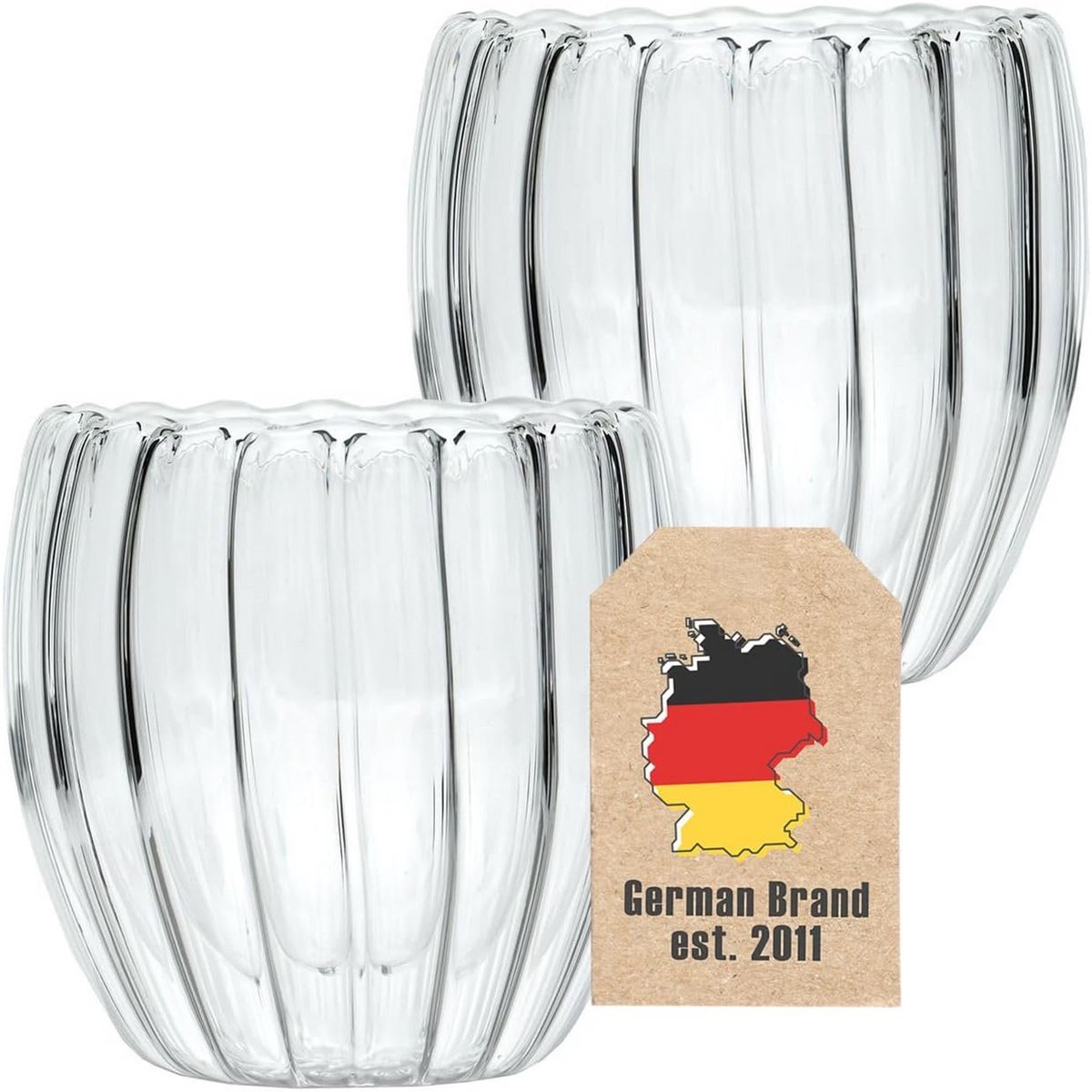 2x Dubbelwandige Thermoglazen Set - Gestreept Ontwerp - 190 ml - Drijvend Effect