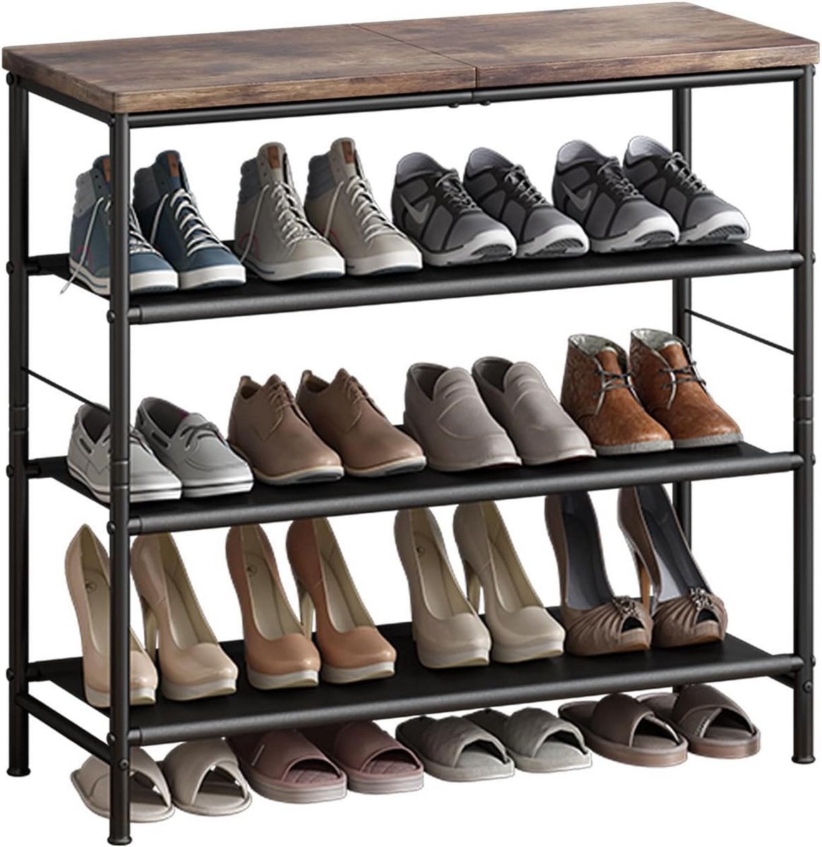 4-Laags Metalen Schoenenrek Organizer met Industriële MDF Plaat