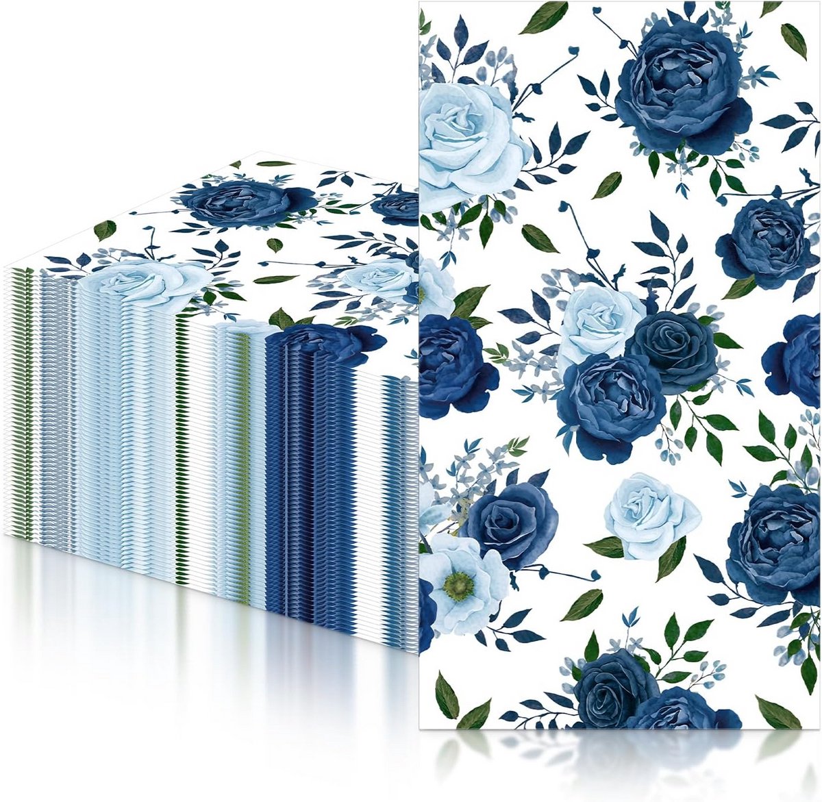 20x Blauwe Papieren Servetten met Rozenprint - Cocktail & Diner Servetten voor Feestjes
