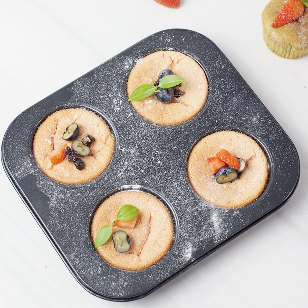 2x Airfryer Muffin Pan 4-Holte - Non-Stick Mini Cupcake Vormpjes Koolstofstaal