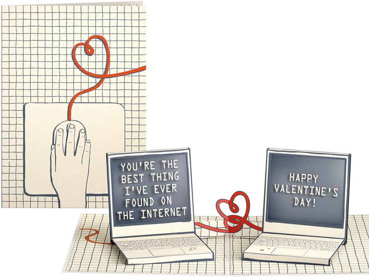 Romantische 3D Pop-Up Valentijnsdagkaart voor Hem en Haar met Laptop Thema