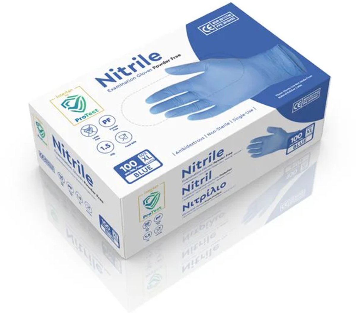 Nitril Handschoenen - PROTECT - Blauw - Poedervrij (MDR PPE III) - XL - 100 stuks