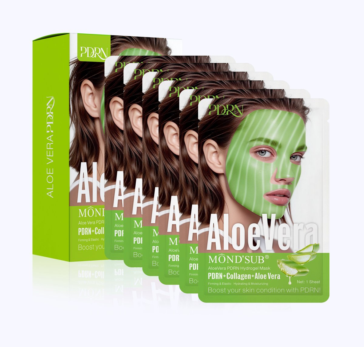 6 Aftersun Gezichtsmaskers - Collageen met PDRN uit Aloe Vera - Geschikt voor alle huidtypen - MÔND'SUB®